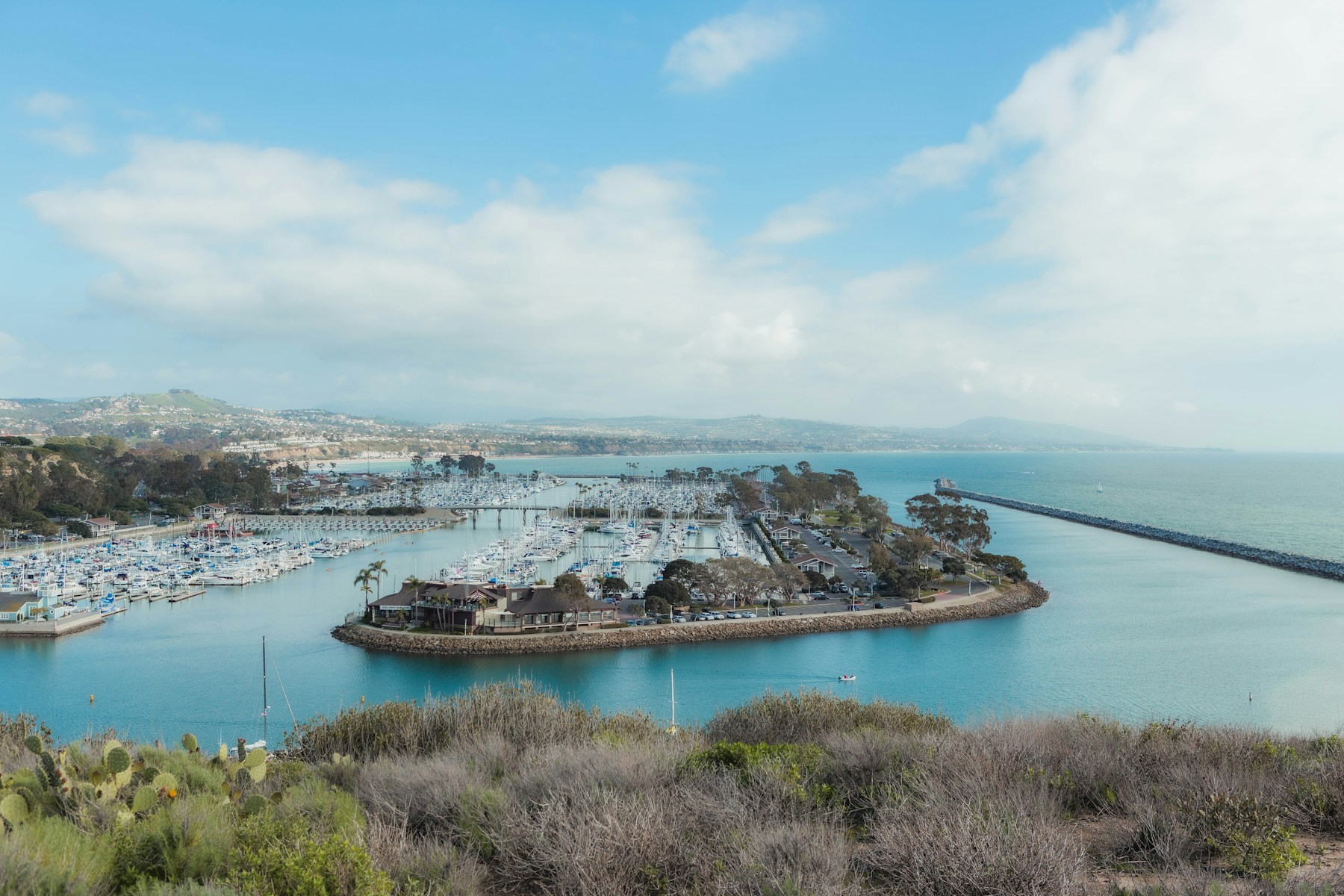 Boats and blue water along the Southern California coast
